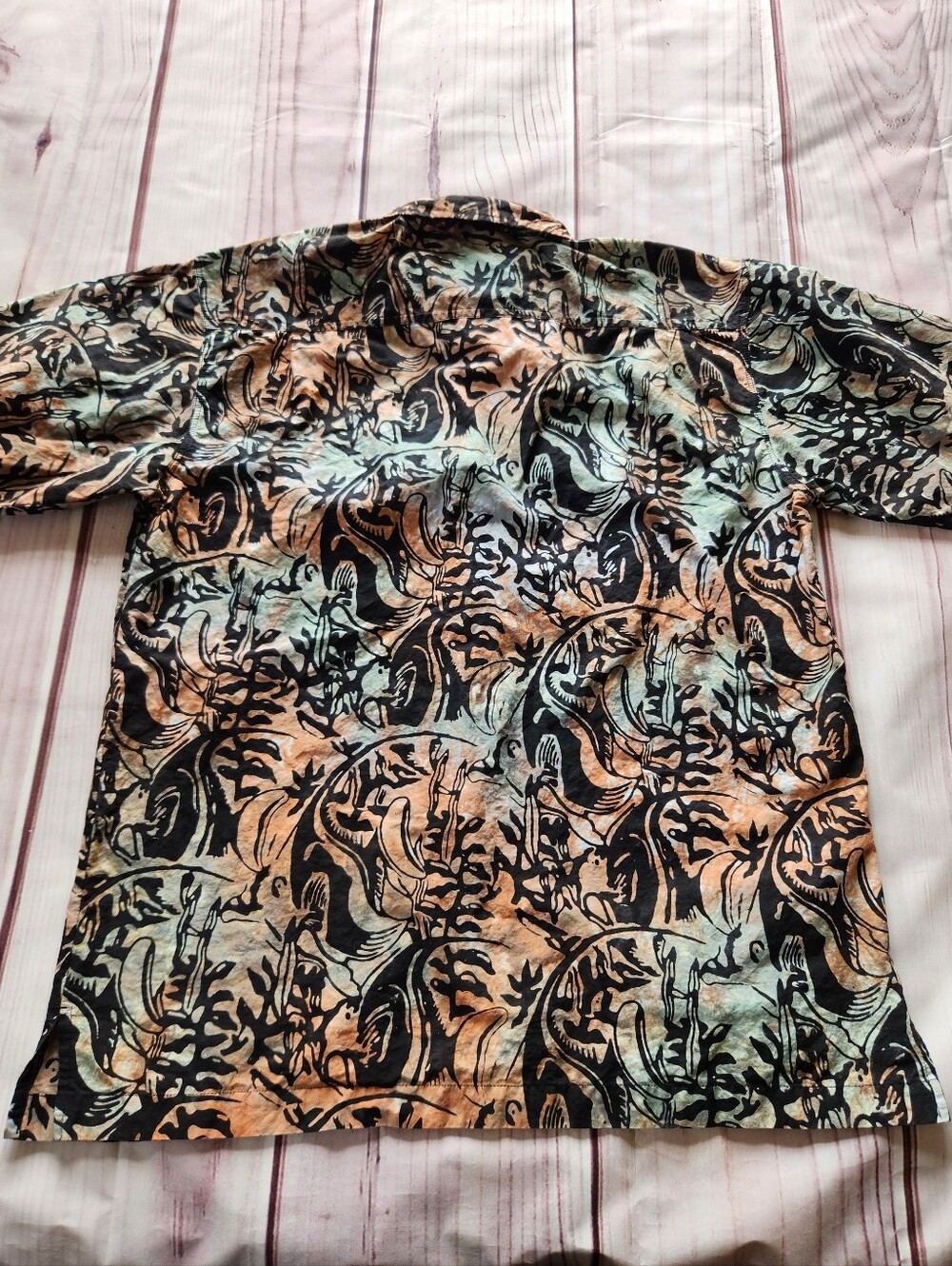 Rum Reggae Vintage Tropical Button Shirt Green Orange Black | Men's Size M - Picture 5 of 9